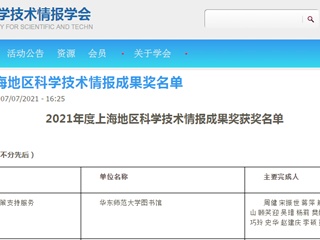 我院信息所科技人员荣获上海地区科学技术情报成果奖